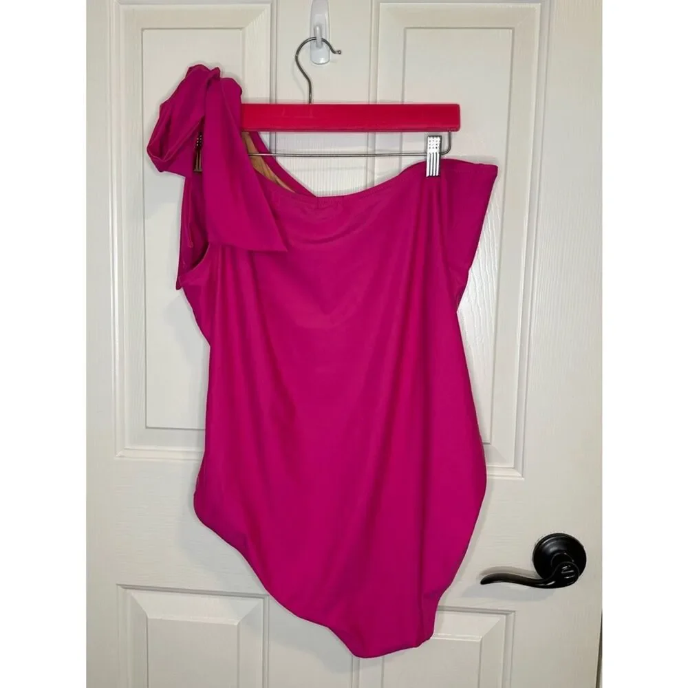 NWT J. Crew Pink Bow Tie One Shoulder One Piece Swimsuit Sz 20 Coastal Beach